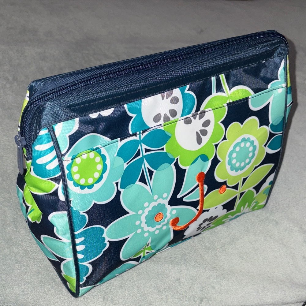 💚 Thirty-One “Best Buds” Letter “J” Large Cosmetics/Toiletries Bag. NWOT
